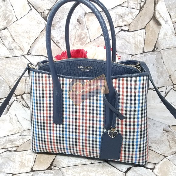 Multi Margaux Blue Plaid Satchel Kate Spade Crossbody Checkered Authentic NWT - Picture 5 of 16